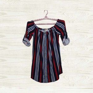 No coment womens tunic size XL ¾ rolled sleeves off shoulder blue stripes